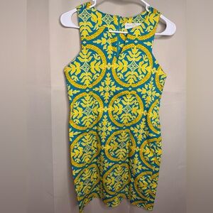 Tracy Negoshian Yellow and Blue Patterned Dress